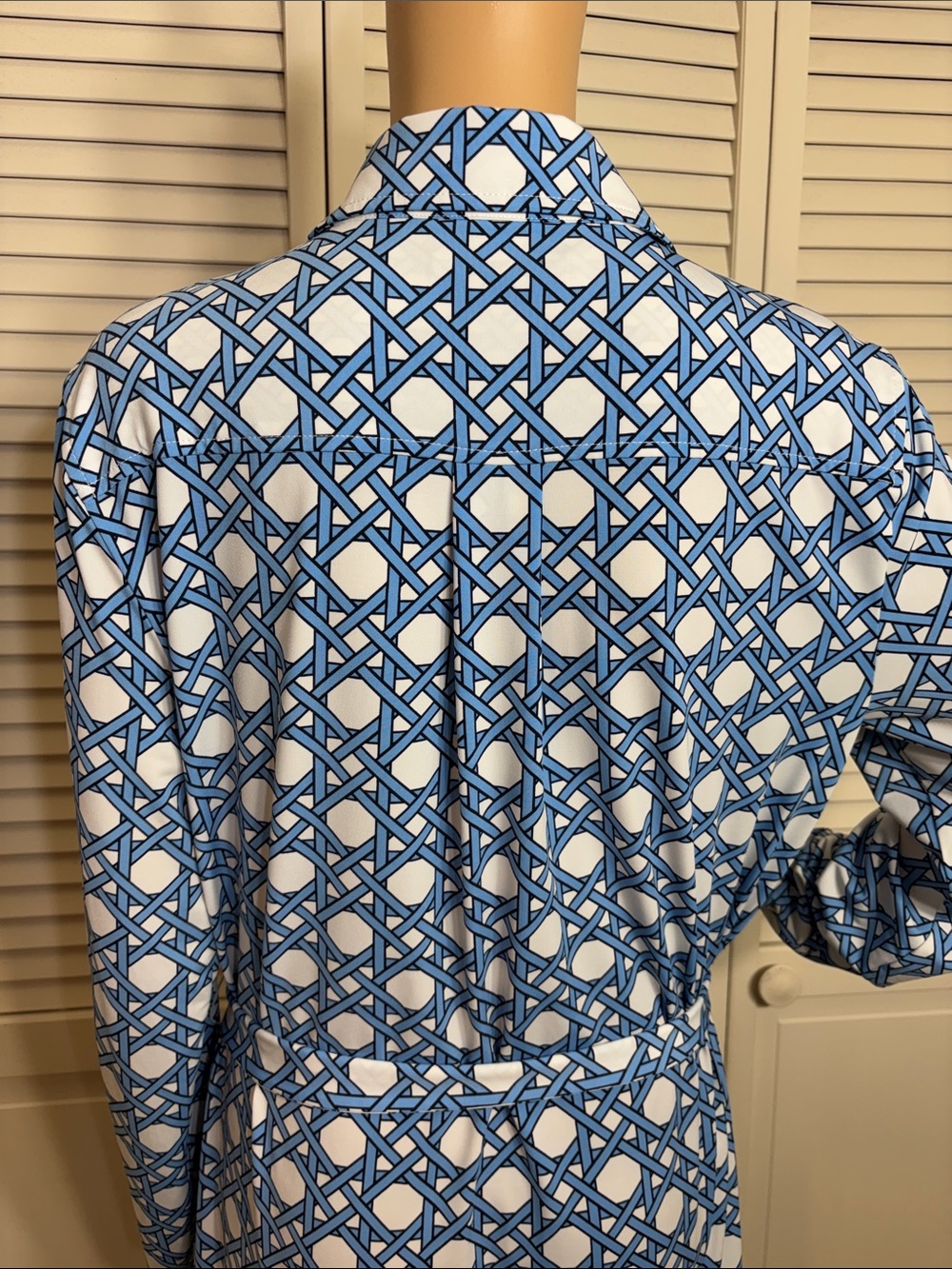 Brooks Brothers Blue and White Geometric Long Sleeves Shirt Dress XL - Picture 12 of 16